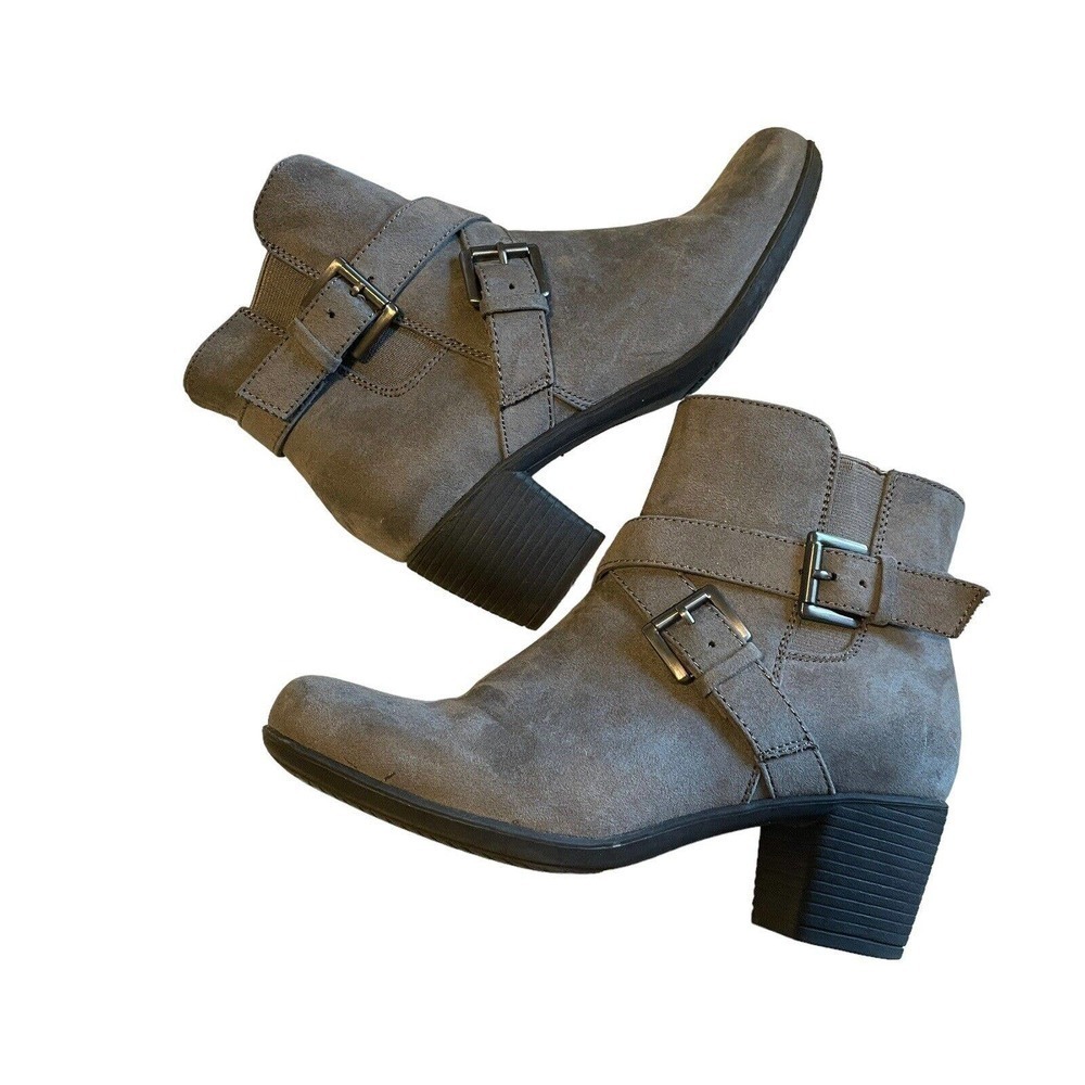 Croft & Barrow Boots Womens 6M Ankle Booties Gray Suede Block Heel 2 inches